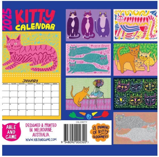 Cat calendar wall planner for 2024 or 2025 on a 42x30 cm paper sheet