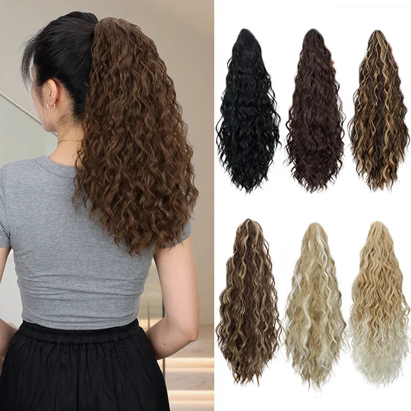 Synthetic corn curler wig with a textured water ripple grip ponytail, shown in a shade from the available colour range.