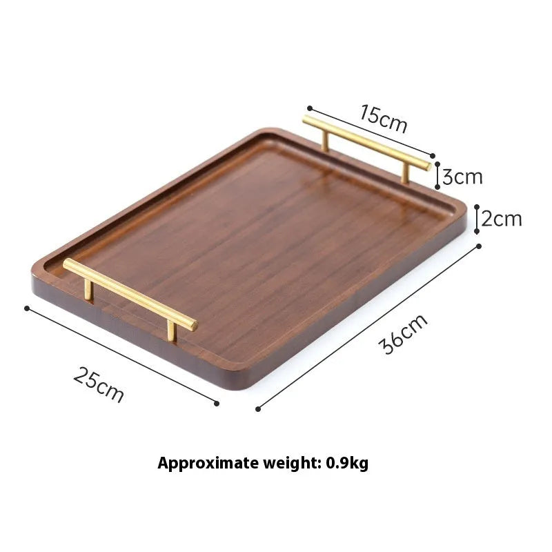 Brown handled bamboo serving tray in square shape for commercial barbecue and hospitality use