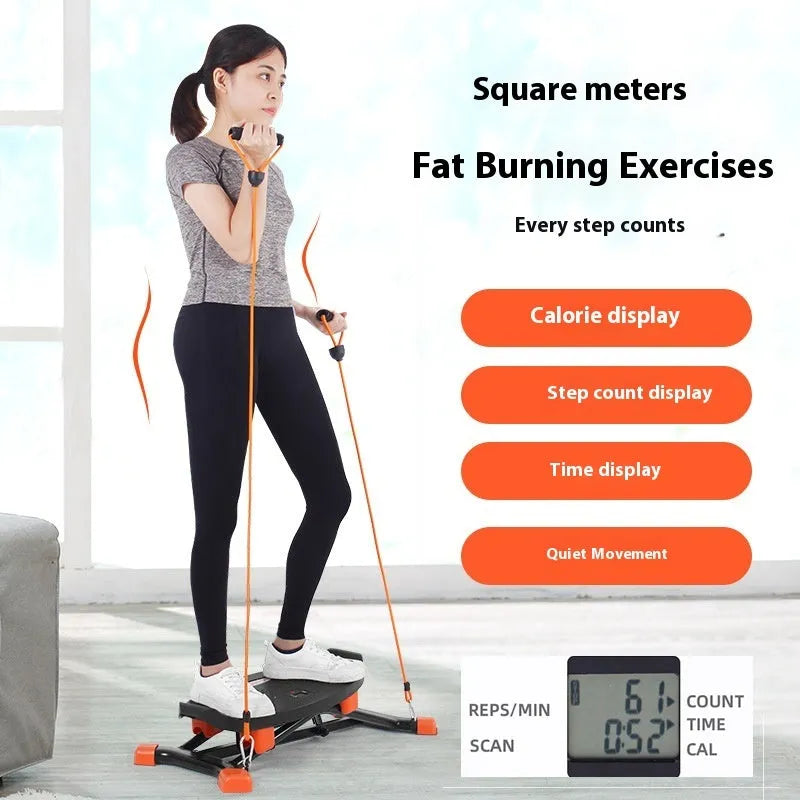 Black mini indoor skiing exercise machine with elastic hand straps, compact home cardio equipment.