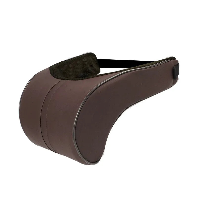 Memory foam car headrest with leather exterior in solid colour options