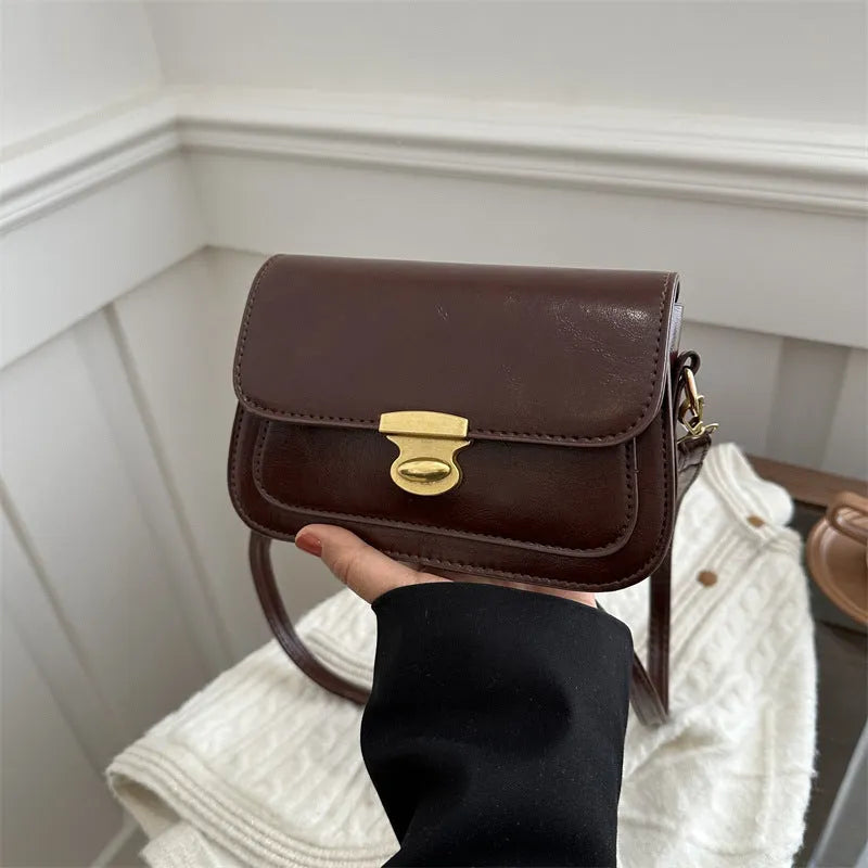 Soft PU leather horizontal square handbag in retro style showing four colour options