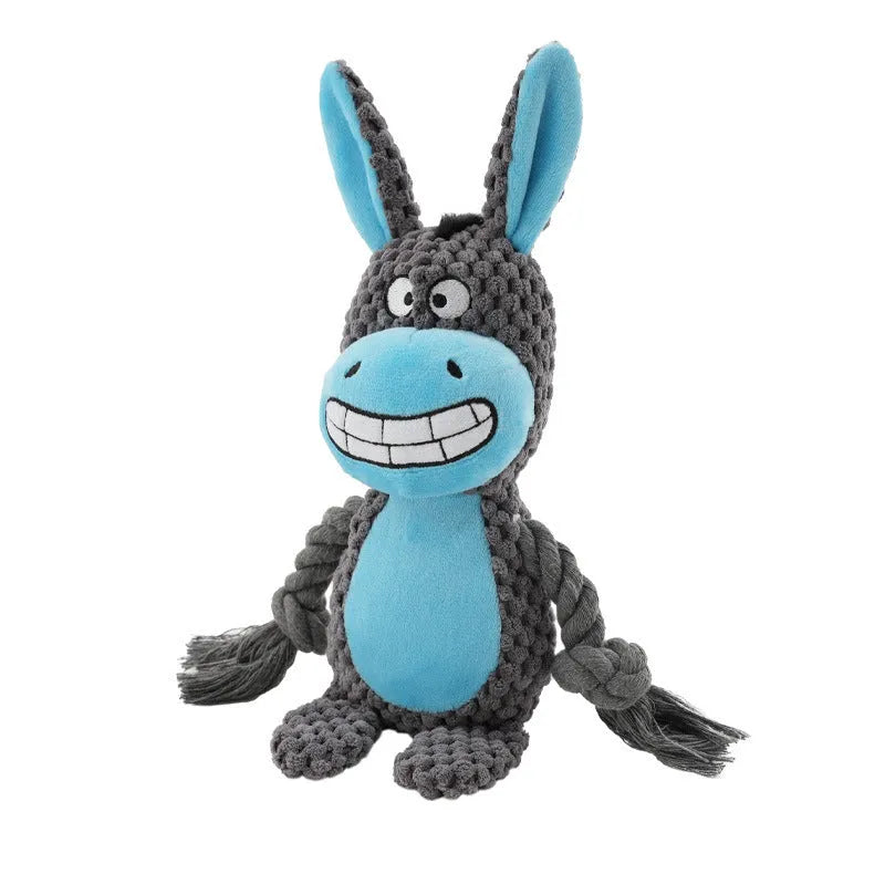 Plush and cotton rope interactive tug of war dog toy in hippo design