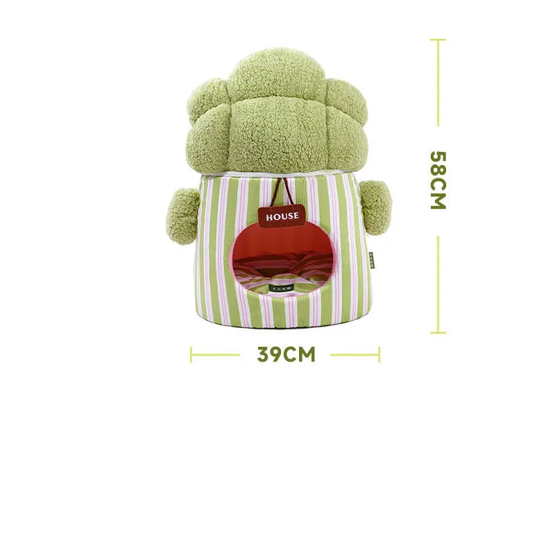 Green cauliflower-shaped enclosed pet house with a round entrance hole for a small dog or cat.