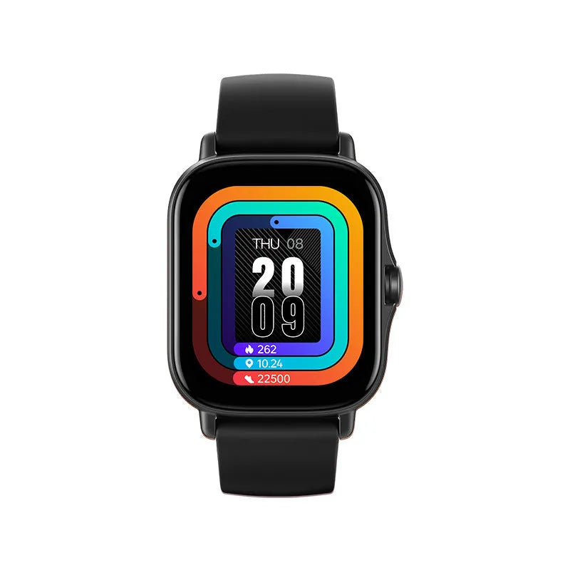 GT20 smart watch with black alloy case and silicone band showing heart rate monitoring display