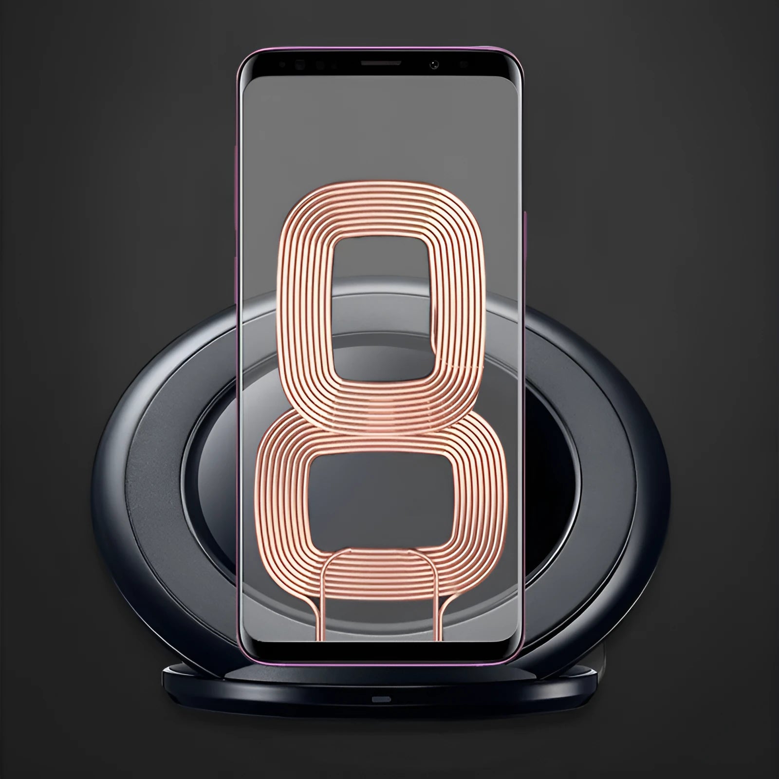 Black wireless charging pad for Galaxy Note Edge smartphone with Qi fast charging capability