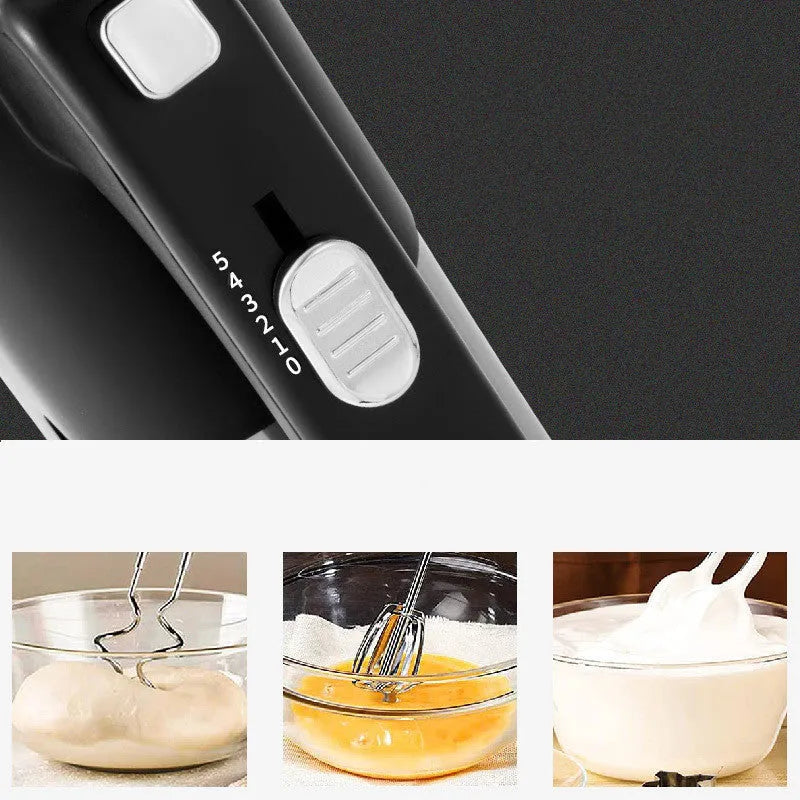 800W handheld electric mixer in black or green with stainless steel whisk components, 26 x 19cm