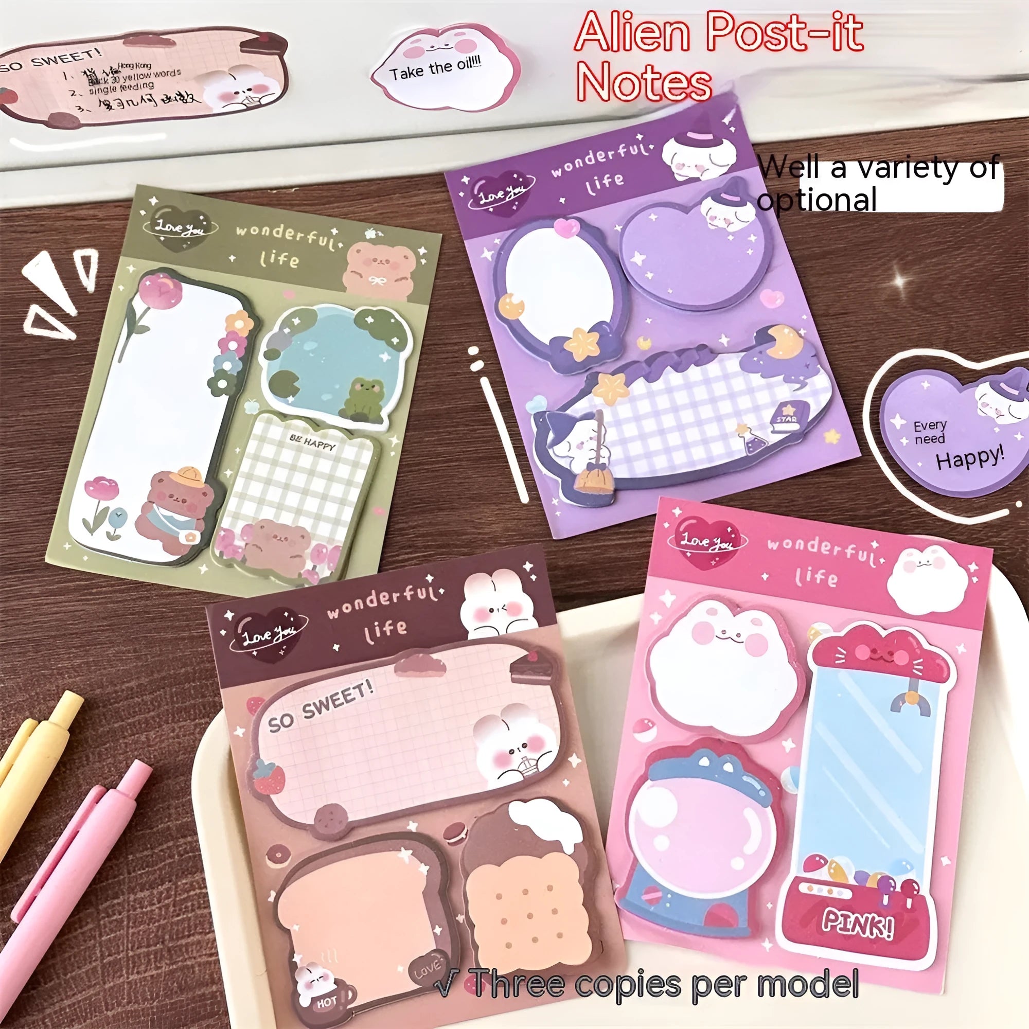 Cartoon sticky notes pad 60 sheets 10x13cm with four cover colour options