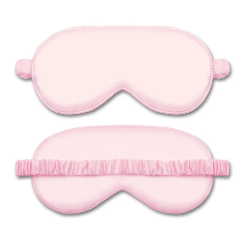 Double-sided silk-like eyeshade in rayon elastic satin shown in multiple colour options including black, beige, and wine red