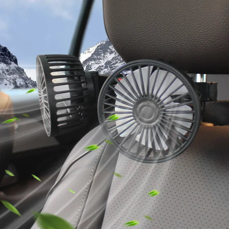 High Wind Power Chair Back Dual Head Fan clipped onto outdoor chair, plastic dual fan heads, portable battery fan for camping