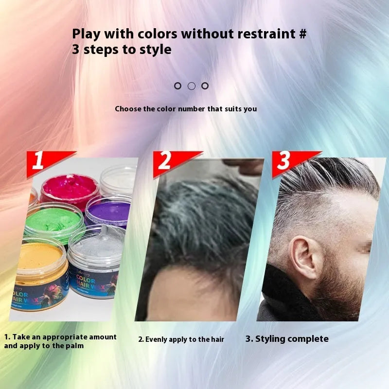 A 120g tub of hair styling clay for strong hold and colour, shown in one of nine available shades.