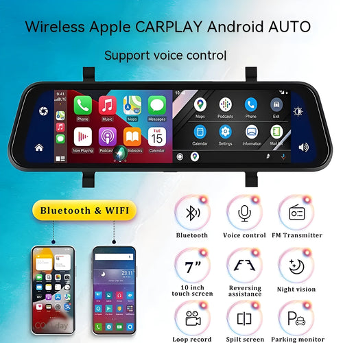 Black 9-inch universal wireless car GPS navigation system with a large touch screen on a car dashboard.