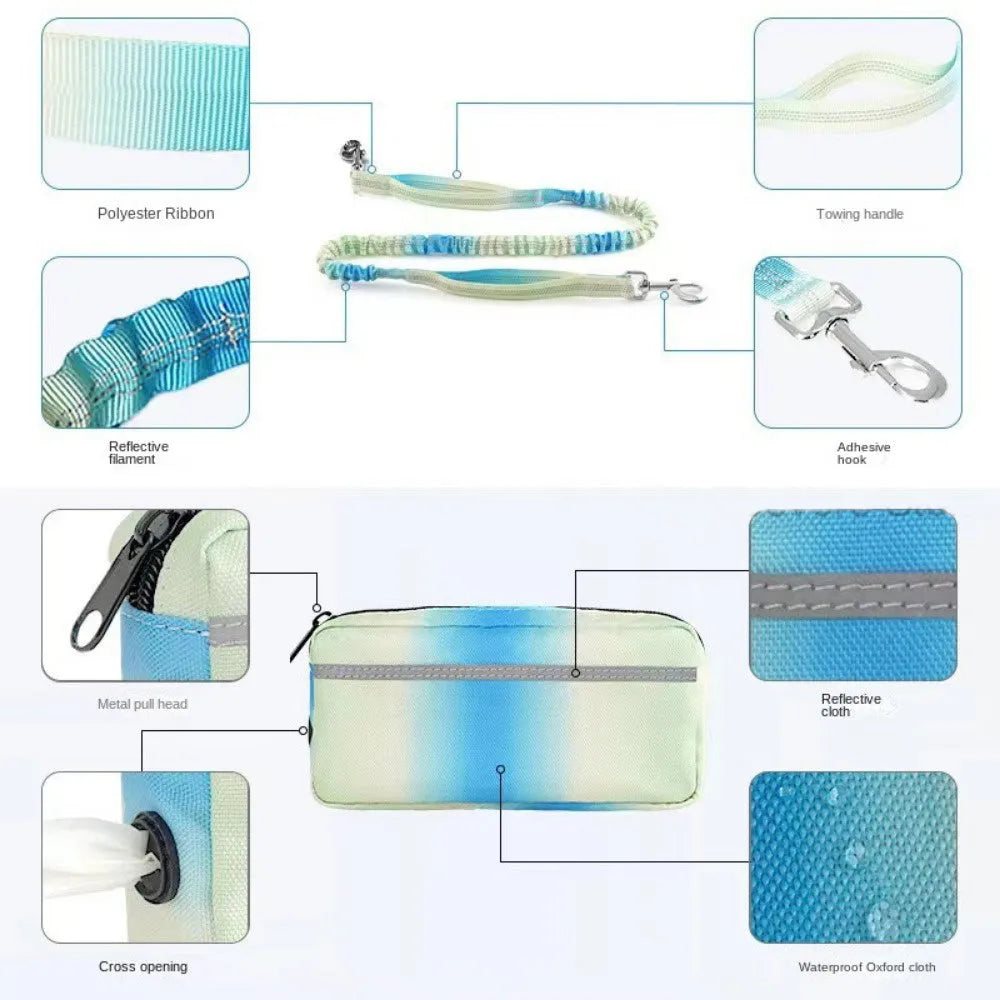 Blue hands-free dog leash with waist belt and adjustable 120-183cm reflective traction rope