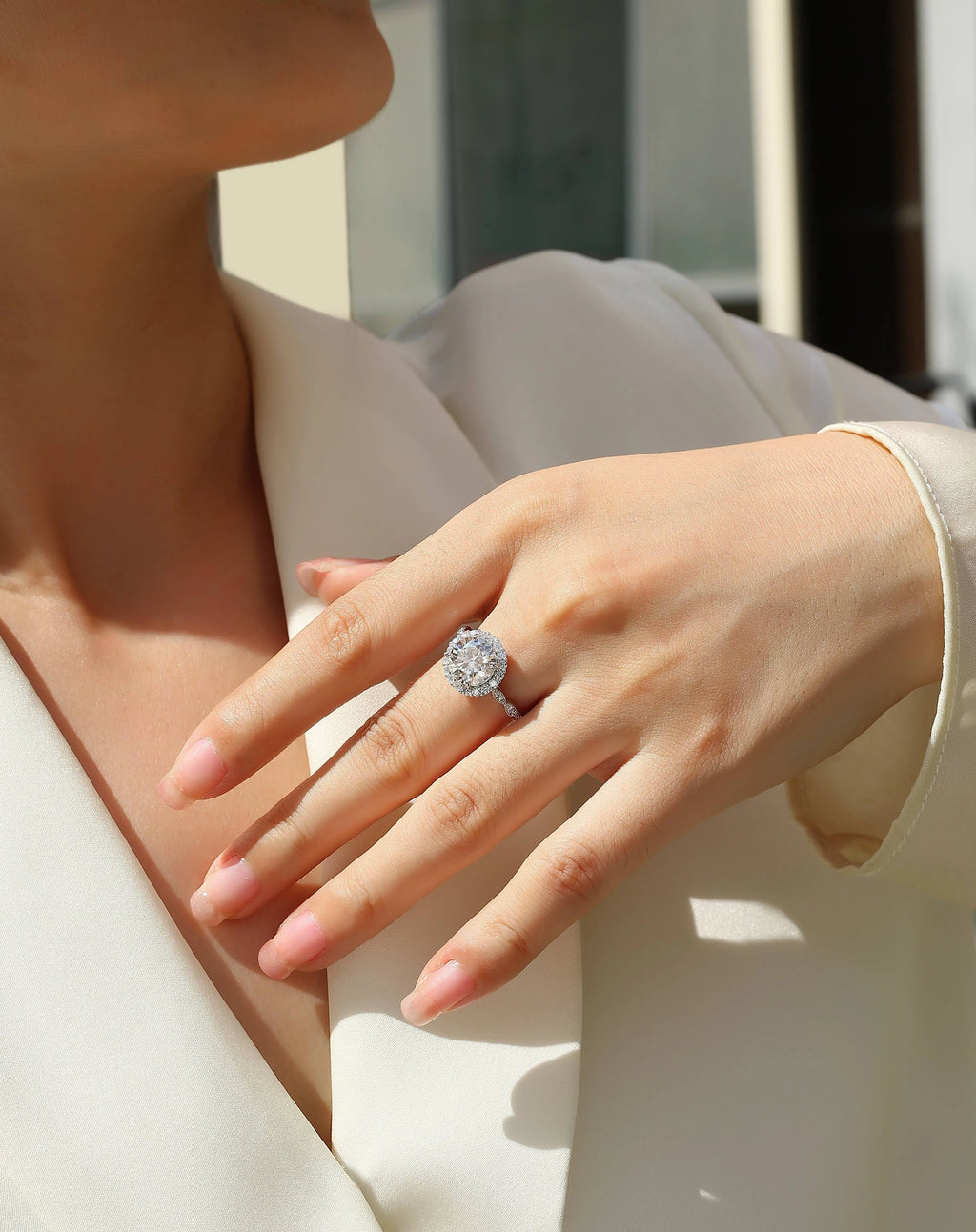 3-carat moissanite wedding ring set with S925 silver and platinum plating in gift box