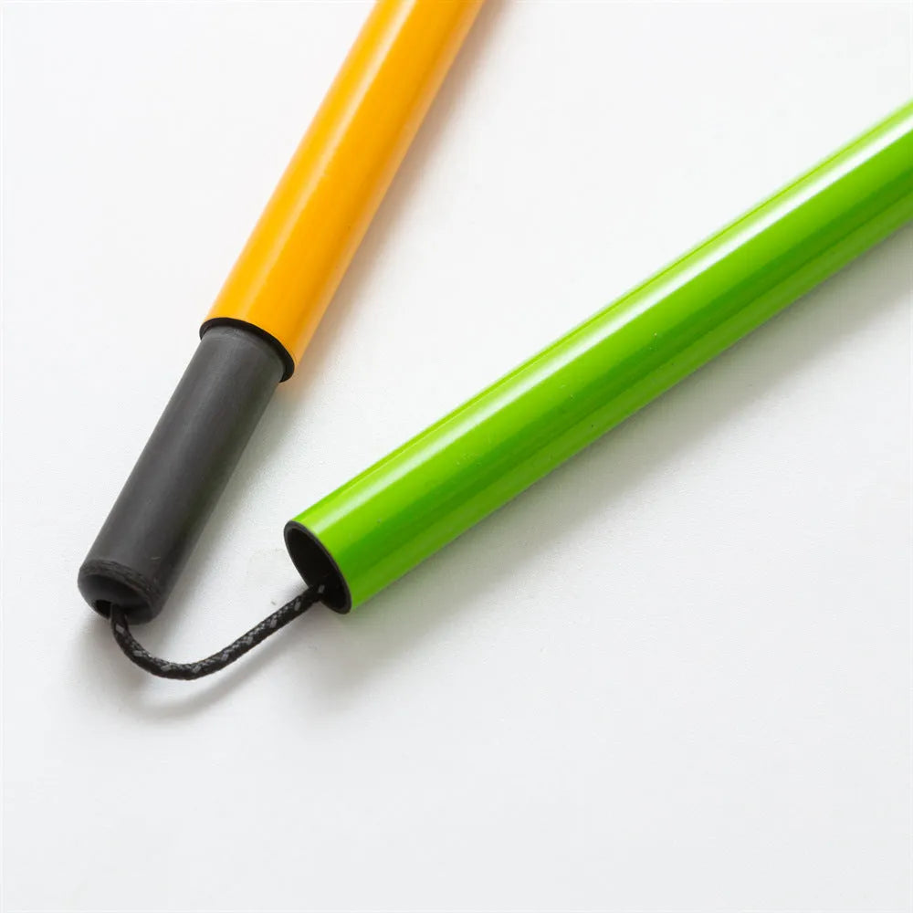 Ultralight high modulus carbon fibre five-section folding trekking pole in colourful finish against outdoor background