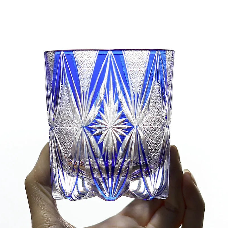 Hand carved blue crystal glass wine glass with 260ml capacity and Japanese-style retro design