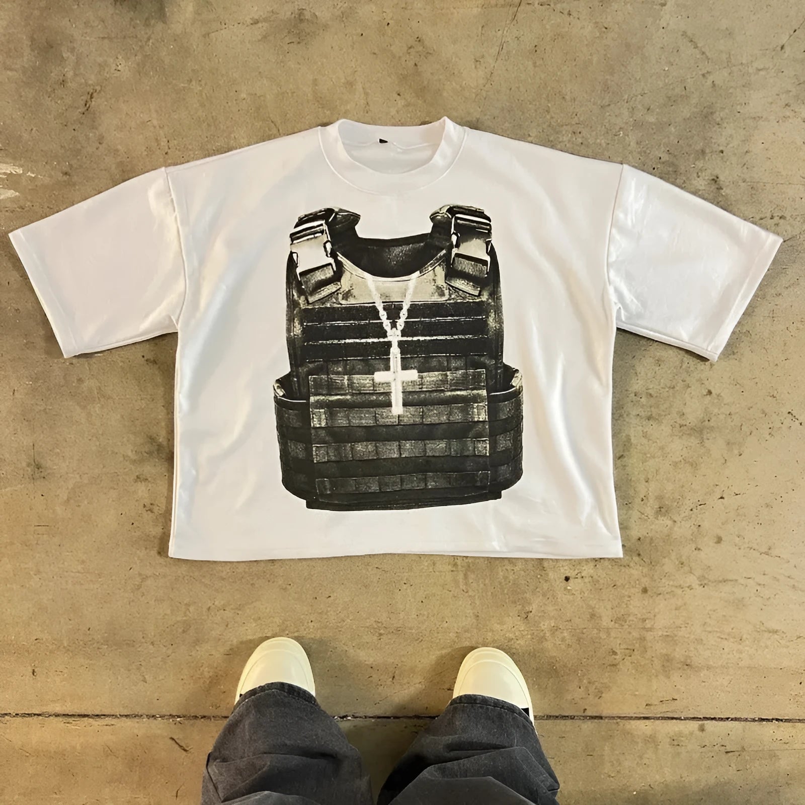 Printed short-sleeve cotton t-shirt with drop-shoulder sleeves and a contrast colour graphic on the front.