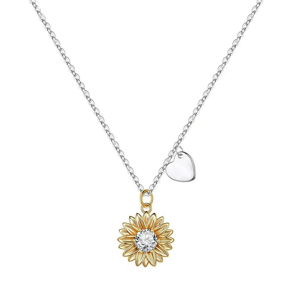 925 silver Love Sunflower necklace for women with adjustable length and geometry daisy pendant