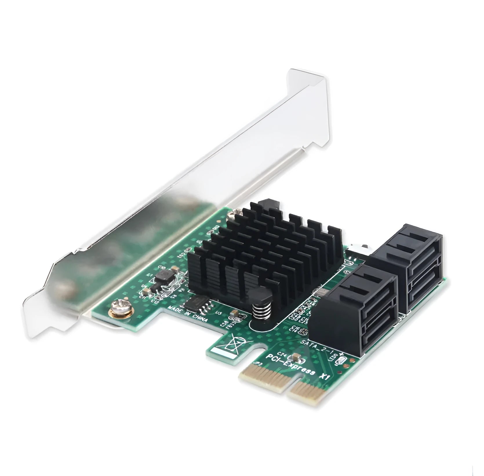 PCIE to SATA3.0 extension card with four SATA3.0 ports, green PCB, 120mm baffle size