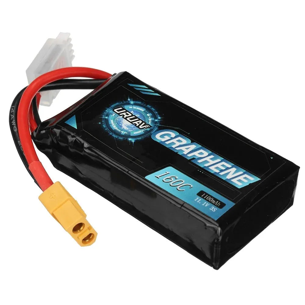 Black 7.4V 1200mAh lithium battery for RC model cars and ships.