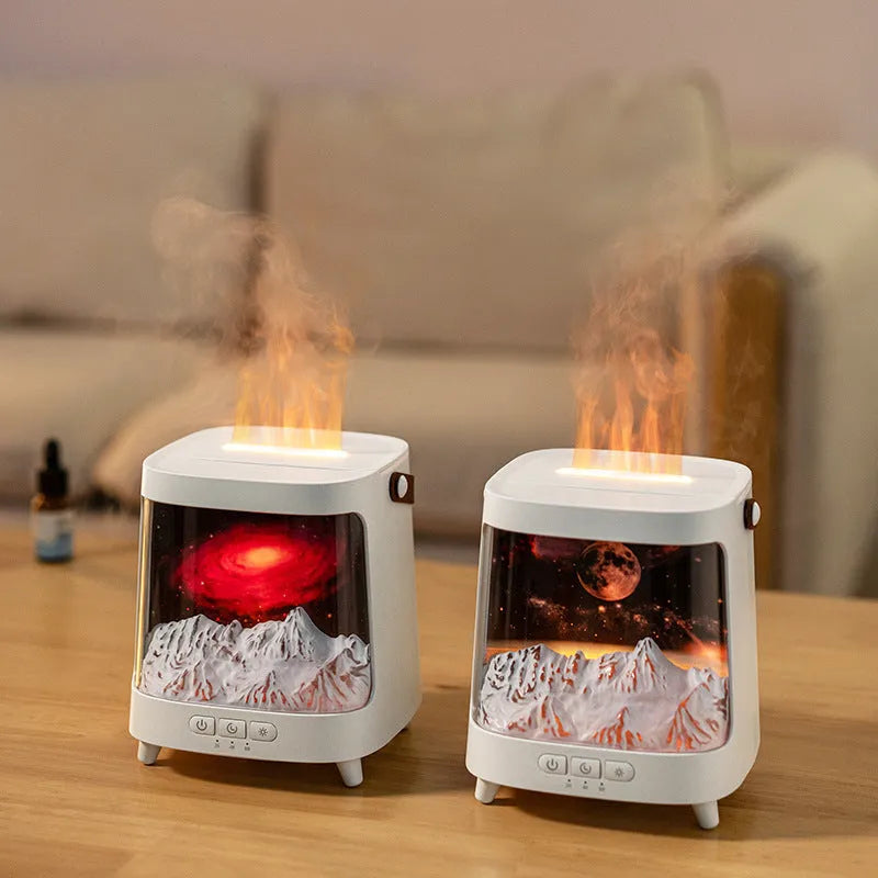 3D starry sky flame aromatherapy humidifier desktop home humidifier 200ml black galaxy style compact