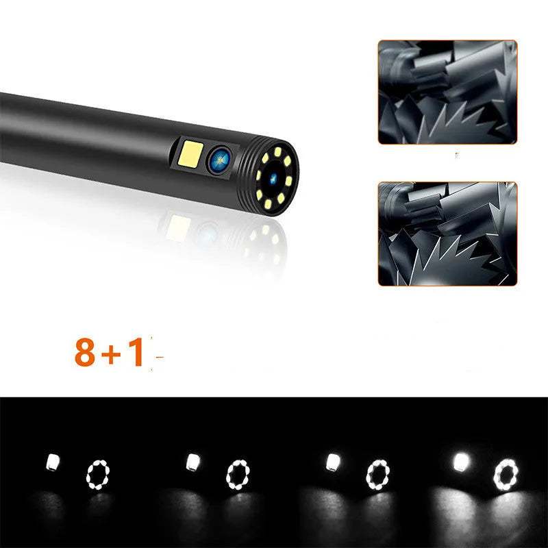 Wireless dual lens endoscope with 5.5mm and 8mm probe options and magnet accessory