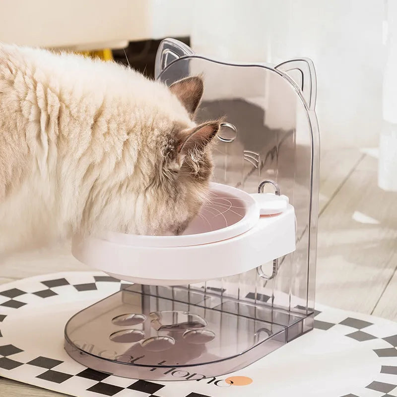Grey cat bowl with anti-spill neck protection and adjustable height mechanism