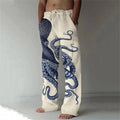 Men's loose casual pocket drawstring sweatpants in linen fabric, solid colour, side view