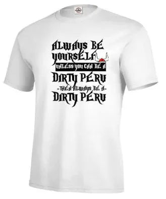 White men's short sleeve casual top with a printed design, showing straight fit on a model.
