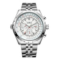Men's automatic mechanical watch with double calendar, 48mm round steel case, alloy strap, pointer display