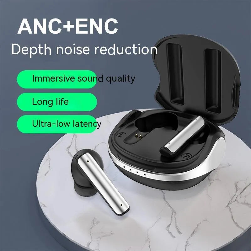 P60PRO wireless Bluetooth earphone in milky white with metal housing and charging case