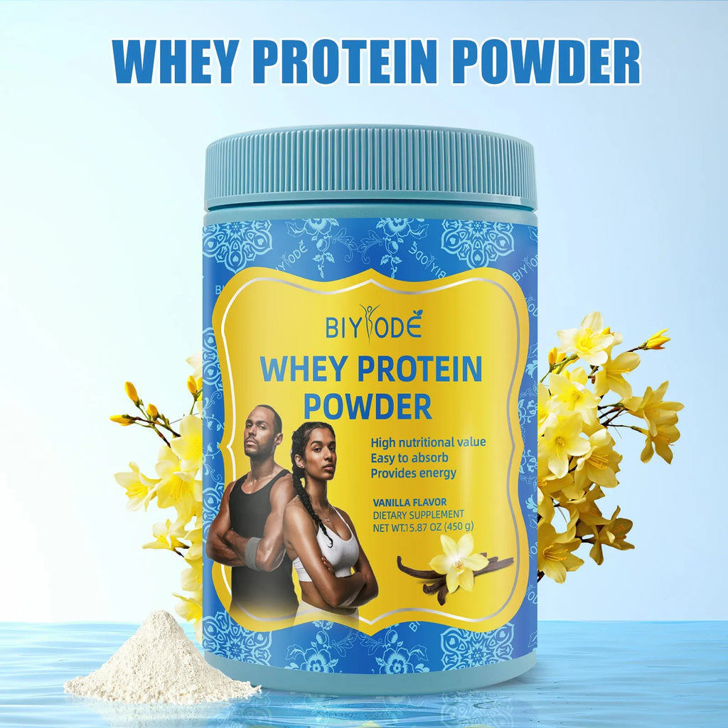 Bottle of Jiabeikang whey protein powder supplement 450g with custom label