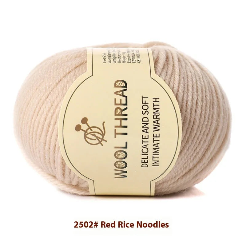 One skein of fine hand knitting wool thread in a choice of colours, shown next to UK size 10 knitting needles.