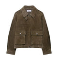 Women's picture colour PU jacket in Japanese Korean casual style on a hanger.