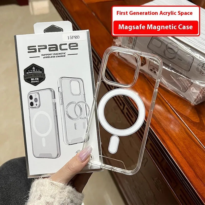Transparent magnetic acrylic phone case for Apple iPhone with shockproof and anti-fingerprint features