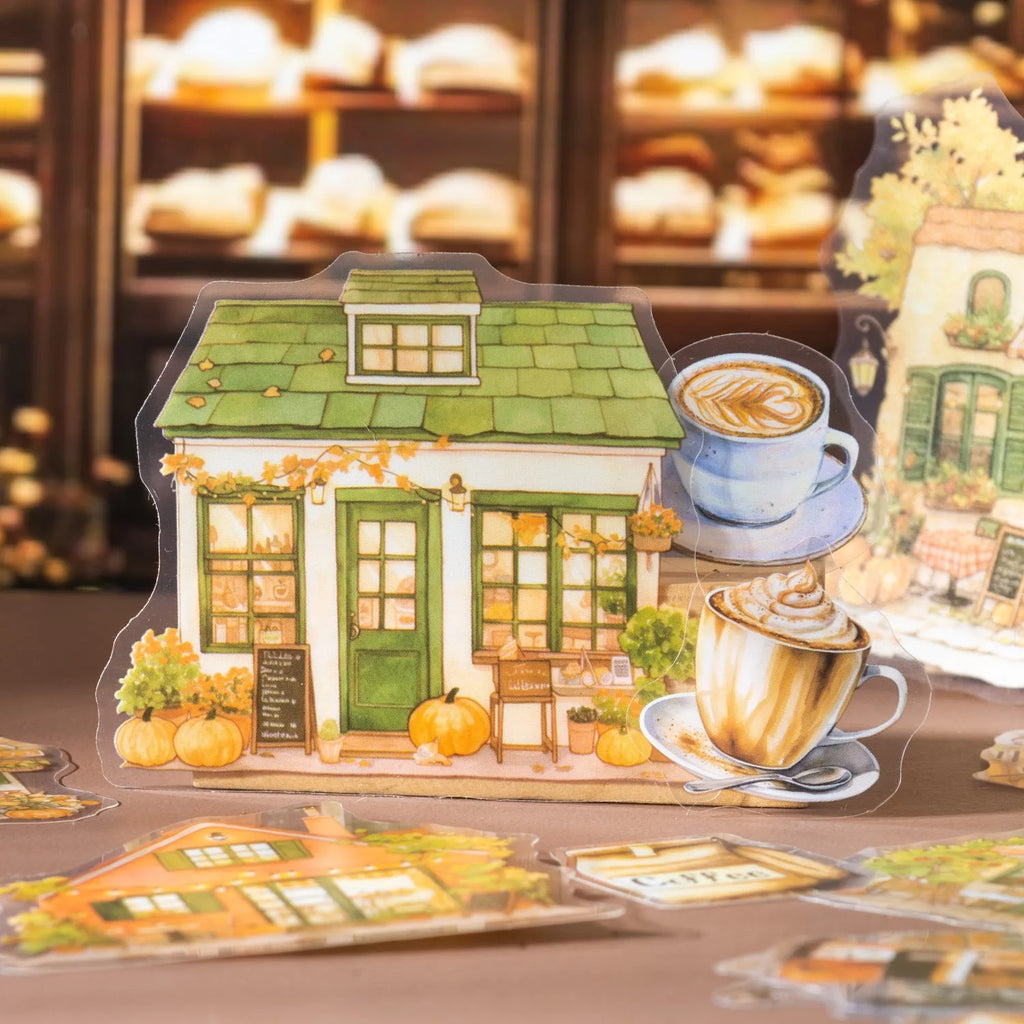 Encounter Cafe Series hand account sticker package with retro style, six colour themes, 25 or 75 stickers for scrapbooking