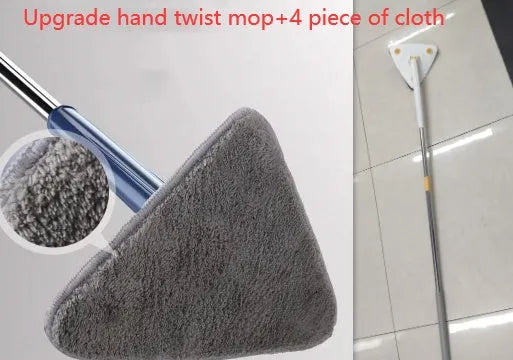 Extendable blue triangle mop with 360 rotating head and automatic water squeezing mechanism