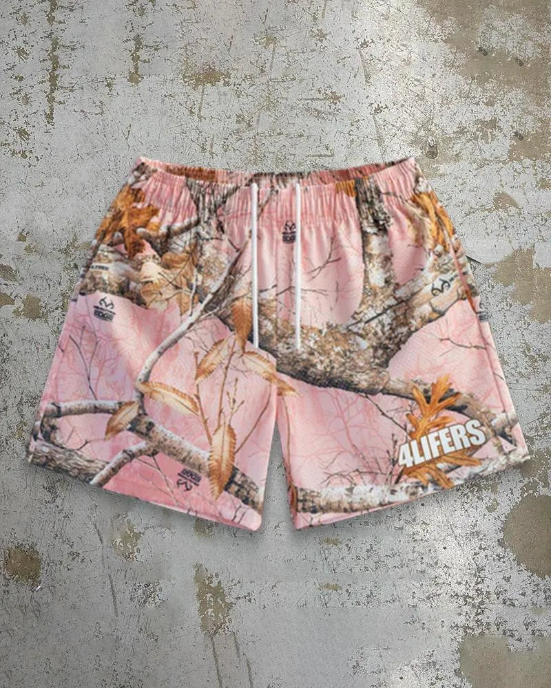 Men's loose fit beach shorts with digital print pattern in milk silk polyester fabric