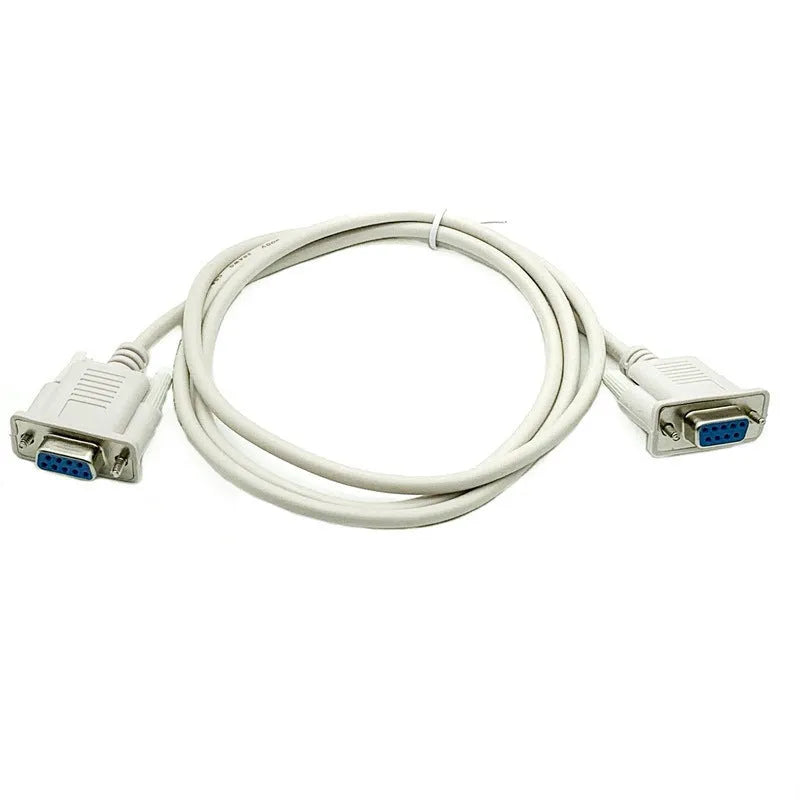 RS232 female to female cross-over serial cable with DB9 connectors, 1.5 metres long, milky white
