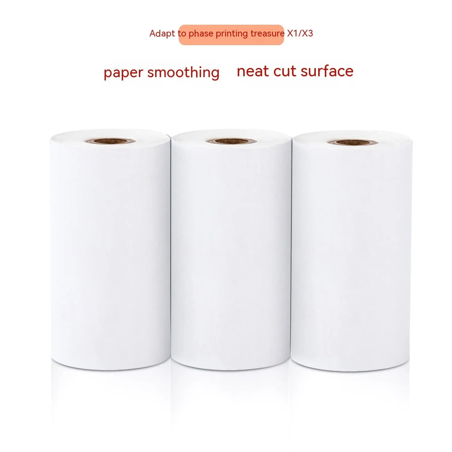 A box containing three rolls of white 57mm wide thermal paper for printers.