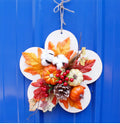 Autumn pumpkin wreath with fabric leaves simulation pumpkins berries pine cones on natural vine ring 50cm diameter