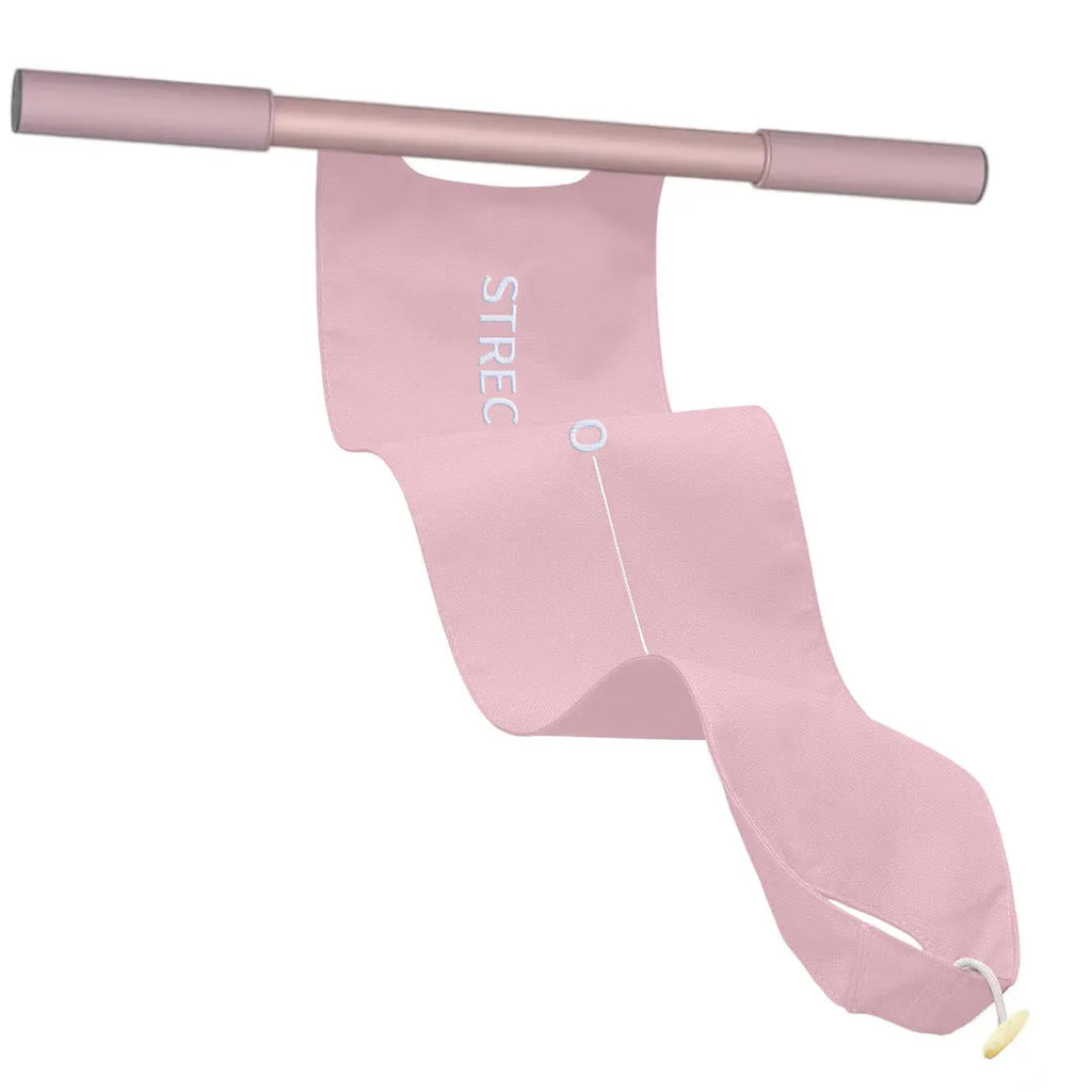 Grey and pink yoga multi-function stretching tool with iron frame for shoulder and hip flexibility exercises.