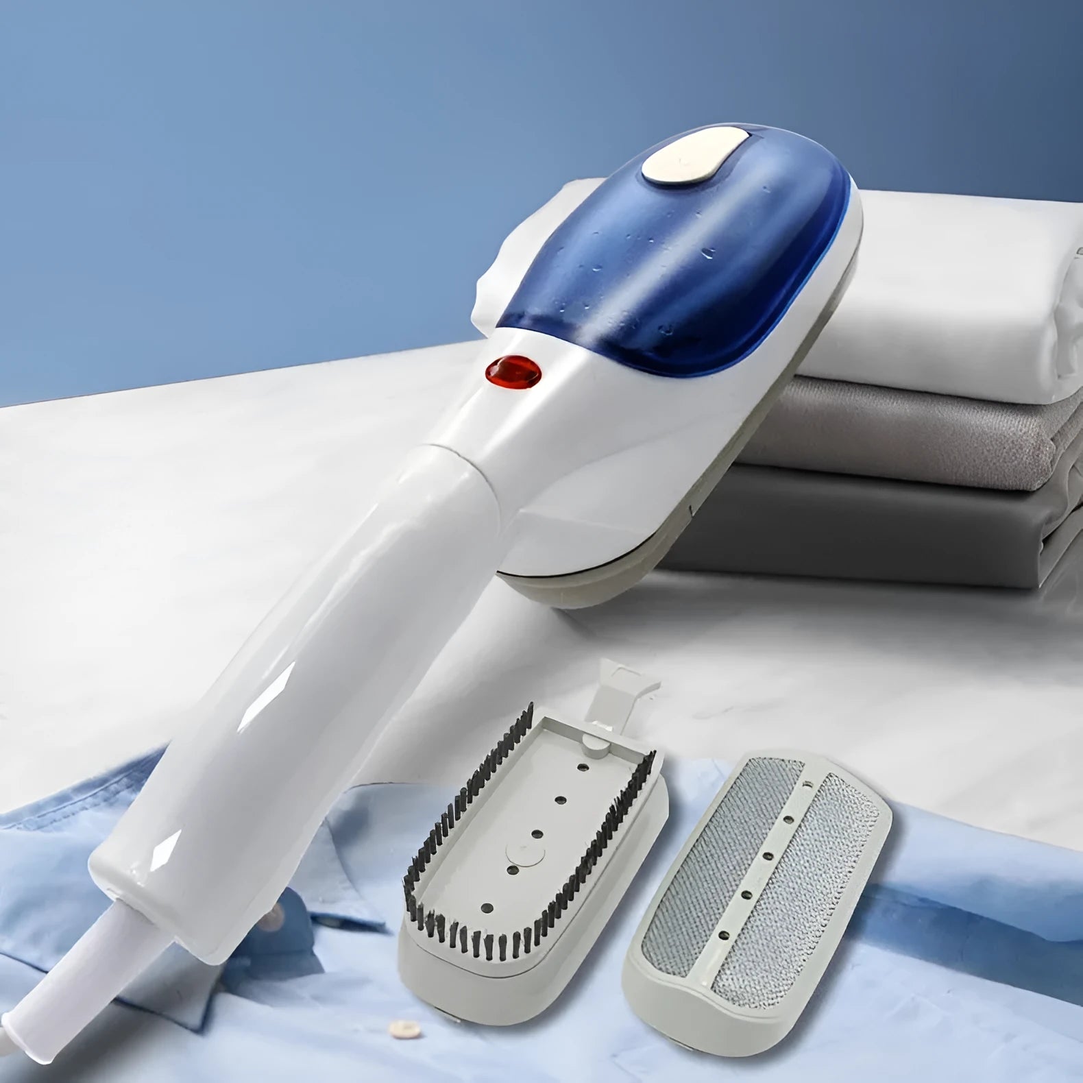 Handheld garment steamer with ABS lining, single gear control, and EU/US plug options for portable wrinkle removal.