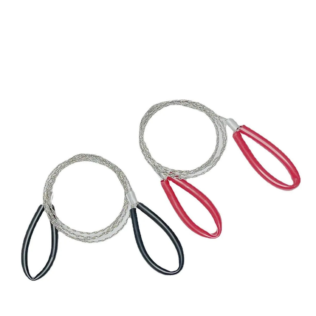 German stainless steel survival wire saw with leather case in black and red colour options.