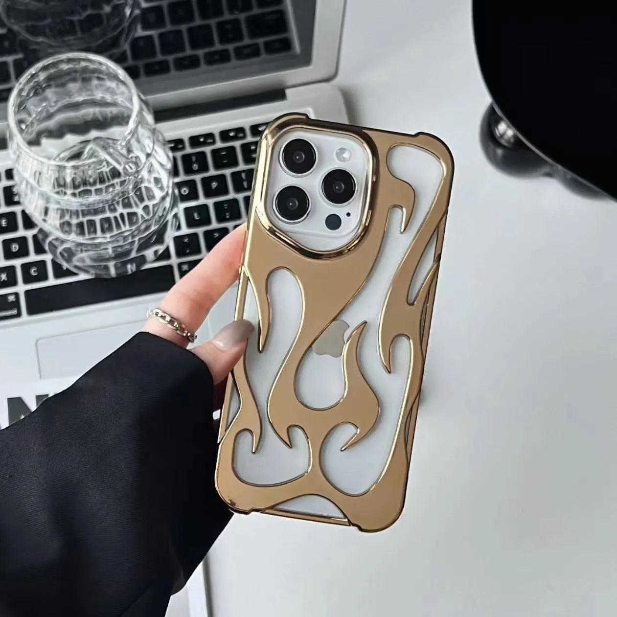 Electroplated hollow heat dissipation TPU phone case for iPhone 17 series with flame design