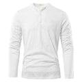 Men's solid colour casual slub cotton long-sleeved top in white, pullover style