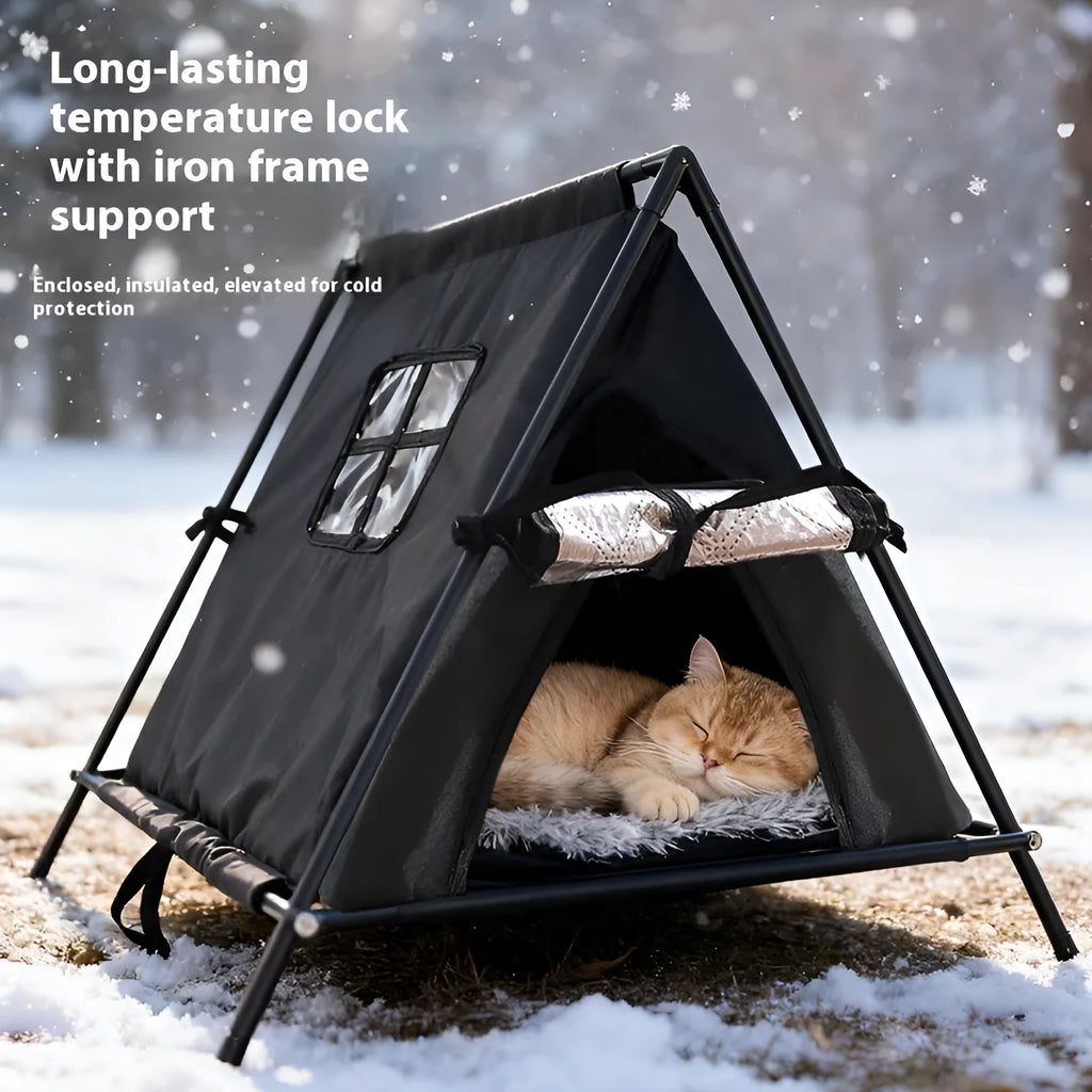 Outdoor triangle tent cat nest in black Oxford cloth with lock temperature, small size for cats