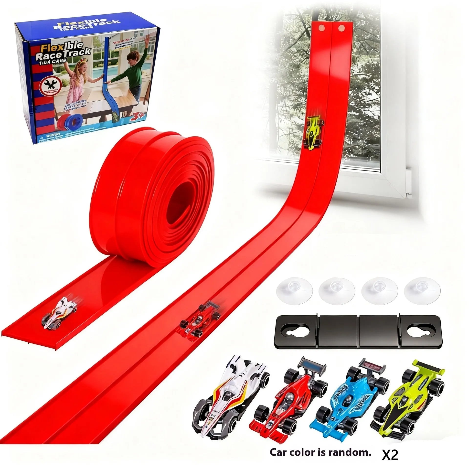 DIY double rail car PVC soft track set with anti-gravity magnetic rails in blue