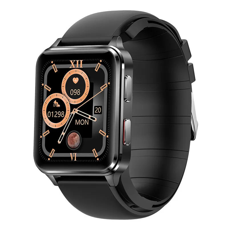 Multi-sport smart watch with a blue silicone wristband showing its 1.7-inch touchscreen display.