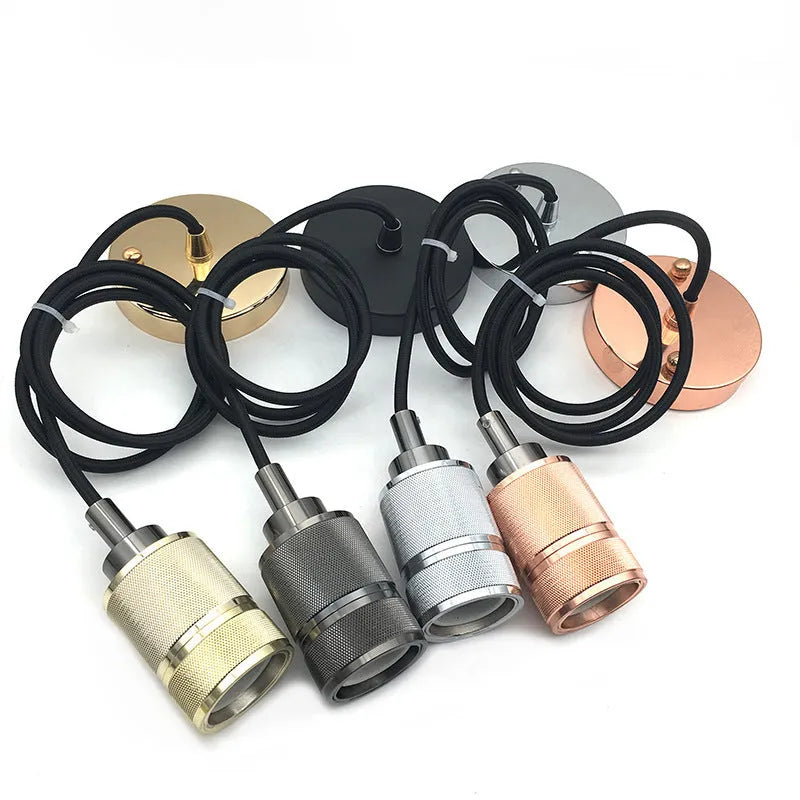 DIY retro ceiling light chandelier assembly kit components in chrome, gold, rose gold, and shiny black finishes